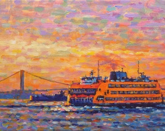 Staten Island Ferry, 5 O&#39;clock Boat, - fine art giclée print of an original Impressionist painting by Robert Padovano