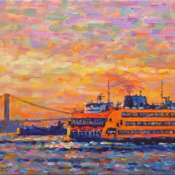 Staten Island Ferry, 5 O'clock Boat, - fine art giclée print of an original Impressionist painting by Robert Padovano