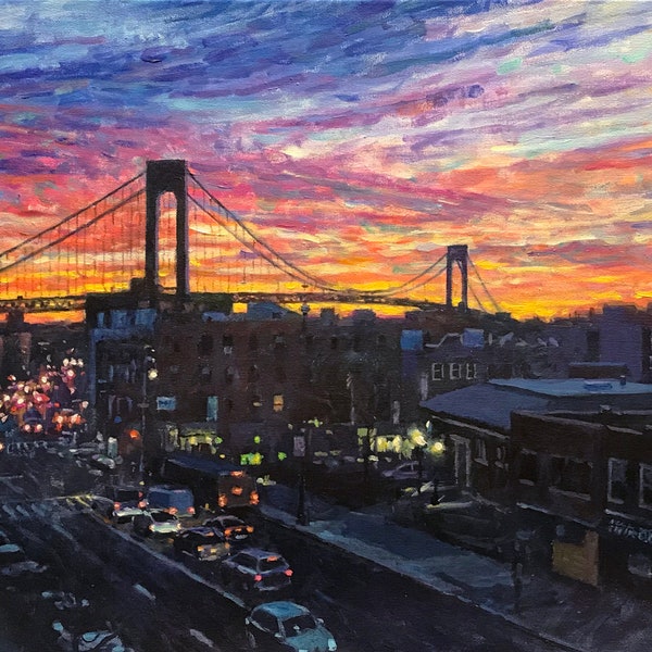 Bay Ridge Twilight, - fine art giclée print of an original Impressionist painting by Robert Padovano