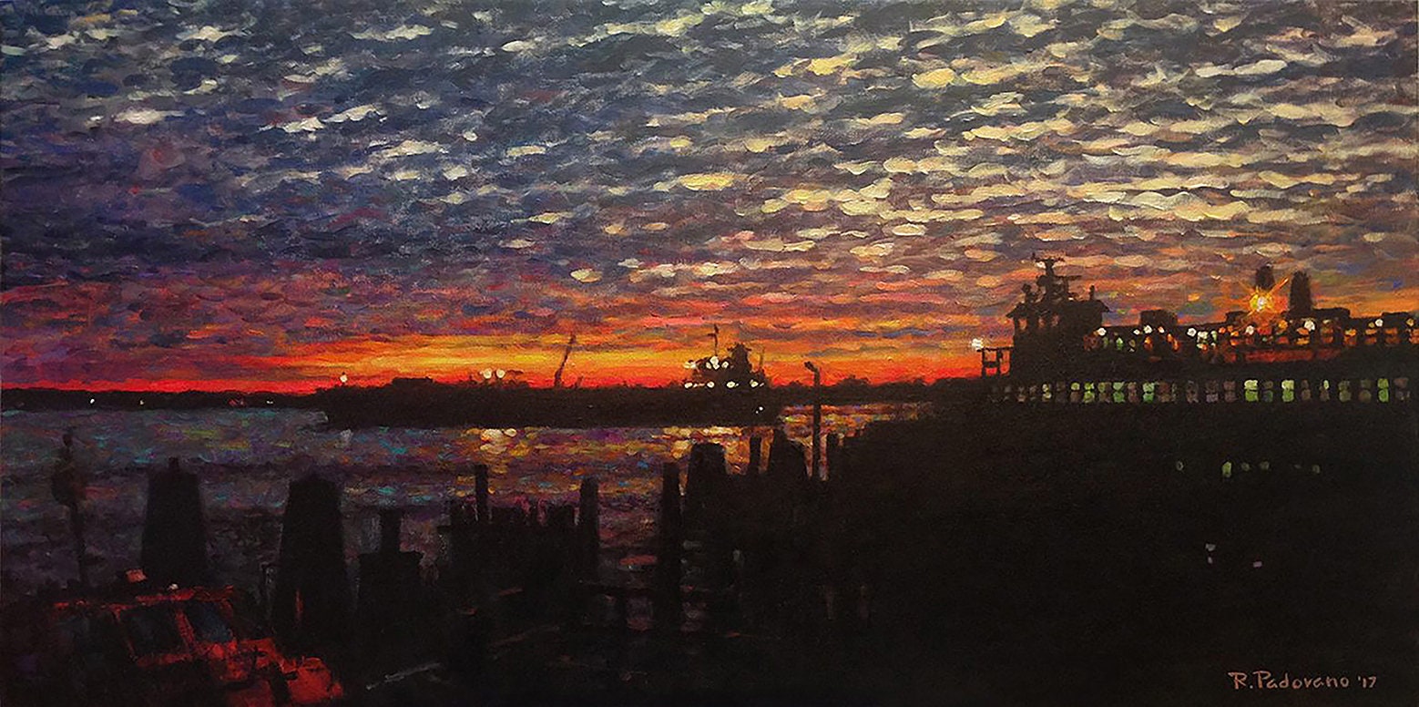 Red Sunrise, SI Ferry - fine art giclée print of an original Impressionist painting by Robert Padovano