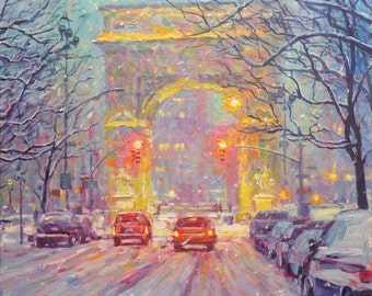 Washington Square Park, Winter, - fine art giclée print of an original Impressionist painting by Robert Padovano