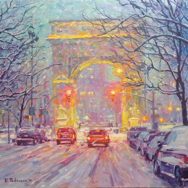 Washington Square Park, Winter, - fine art giclée print of an original Impressionist painting by Robert Padovano