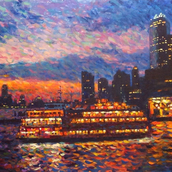 South Ferry Sunset, - fine art giclée print of an original Impressionist painting by Robert Padovano