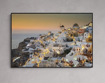 Santorini Sunset Photography Print, Greece Travel Poster (Digital Download)
