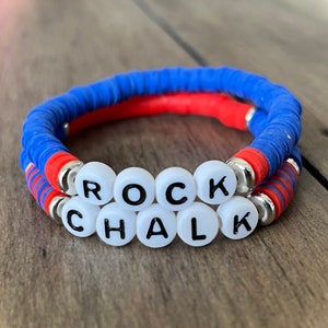 Rock Chalk University of Kansas Heishi Polymer Clay Beaded Bracelets Set l KU Beaded Bracelet Stack l Kansas Bracelet Stack