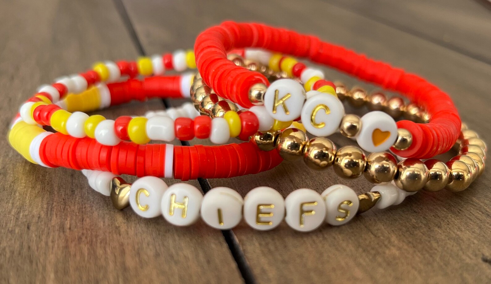Kansas City Chiefs Beaded Bracelet Stack L KC Chiefs Bracelet Etsy