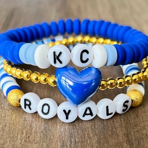 Kansas City Royals Beaded Bracelet Stack L KC Royals Beaded Bracelet Set L Blue Heart KC Bracelet Set L Gold Plated Royals Bracelet Set