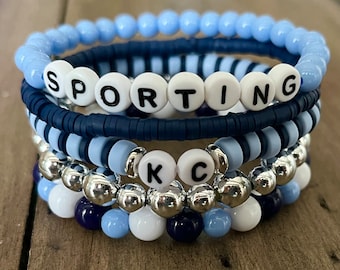 Sporting KC Beaded Bracelet Stack l Sporting KC Bracelet Set l KC Soccer Bracelet Set l Kansas City Soccer Bracelets