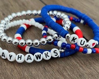 Kansas Jayhawks Beaded Bracelet Stack l University of Kansas Beaded Bracelet Set l Kansas Jayhawks Bracelets l KU Bracelets