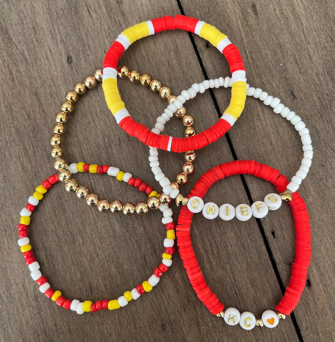 Kansas City Chiefs Beaded Bracelet Stack L KC Chiefs Bracelet Etsy