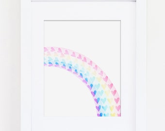 Heart Rainbow, Watercolor Art Print, Rainbow Nursery Art, Kids Wall Art, Pastel Rainbow Bedroom, Instant Download, Rainbow Hearts