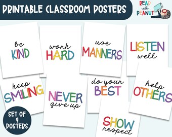 Inspirational Classroom Rules, Quotes Classroom Bulletin Boards, Be Kind, Listen Well, Show Respect, Work Hard, Homeschool Wall Art