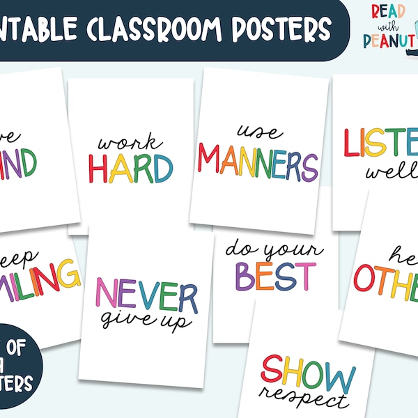 Inspirational Classroom Rules, Quotes Classroom Bulletin Boards, Be Kind, Listen Well, Show Respect, Work Hard, Homeschool Wall Art