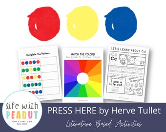 Press Here Literature Based Activities for Preschool, Kindergarten, Homeschool or Spanish Class, Learn Colors, Instant Download, Printables