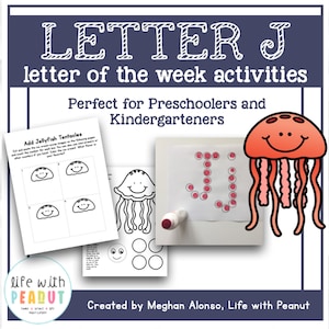 Plan de estudios de la letra de la semana para preescolar, actividades y manualidades de la letra J, trabajo matutino, centros de alfabetización, centros de matemáticas, imprimibles divertidos para niños