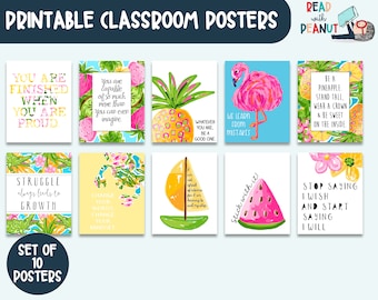 Growth Mindset Classroom Decor, Tropical Classroom Decor, Tropical Art Prints, Instant Download, Classroom Wall Art, Teacher Art, Education