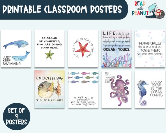 Growth Mindset Classroom Decor, Ocean Classroom Art Prints, Classroom Wall Art, Teacher Art, Ocean Nursery Theme, Playroom Art Prints