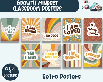 Retro Growth Mindset Posters for Classroom, Homeschool Room, Home Office, I Can Posters, I Am Art Prints