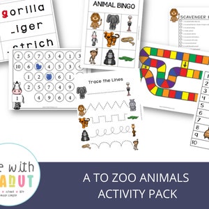 A till Zoo Animal Activity Pack, Dagis, Förskoleaktiviteter, Hemundervisning, Distansundervisning, Utskrivbara material, Matematik- och läs- och skrivcenter