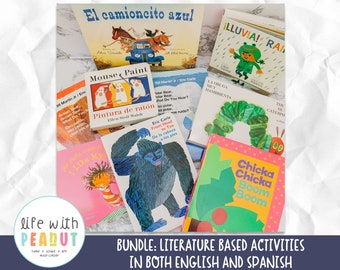 Literature Based Activities for English and Spanish, Spanish Preschool, Best Preschool Books, Math and Literacy Centers