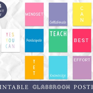 Growth Mindset Classroom Art Prints, Student Power Words, Educational Bulletin Board Posters, Bright Classroom Decor, Instant Download