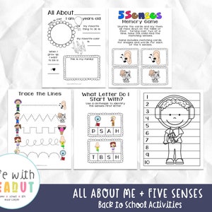 All About Me and Five Senses Activity Pack, Preschool Activity, Kindergarten Activity, Homeschool, Distance Learning, Tot School