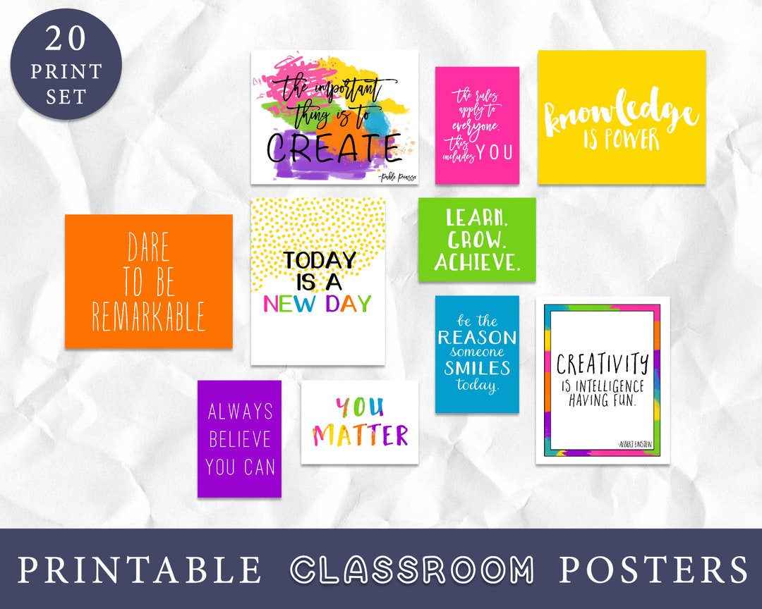 Set of 20 Inspirational Classroom Wall Art, Educational Quotes, Growth ...