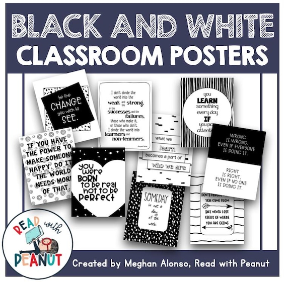 Classroom Wall Decor, School Art Prints, Black and White Typography, Modern Classroom Posters, Monochrome Wall Posters, Teacher Art Pack