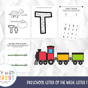 Plan de estudios de la letra de la semana para preescolares, actividades y manualidades con la letra T, trabajo matutino, centros de alfabetización, centros de matemáticas, imprimibles divertidos para niños