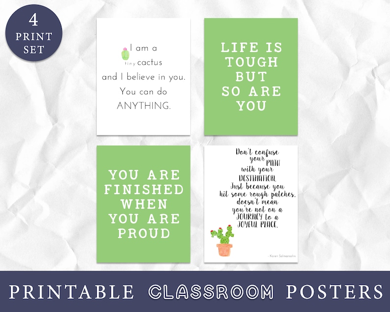 Growth Mindset Classroom Art Prints, Cactus Classroom Wall Art, Teacher Art Prints, Prints for Teachers, Cactus Classroom Decor image 1