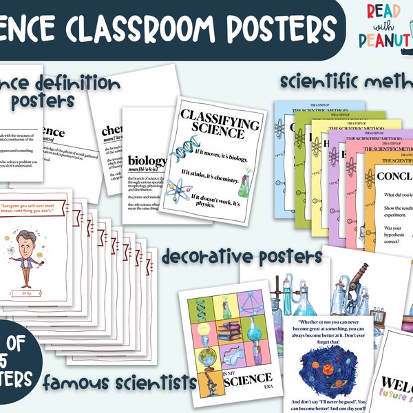 Science Classroom Posters, Famous Scientists Posters, Classroom Wall Art, Teacher Posters, Classroom Decor Bundle