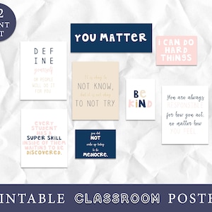 Teacher Classroom Art Prints, Growth Mindset Posters, Classroom Posters, Navy Classroom Decor, Navy and Pink Art, Inspirational Quotes