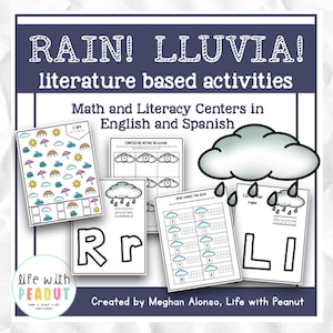 Rain // lluvia - Literature Based Activities for Preschool, Kindergarten, Homeschool, Math, Literacy Centers, Weather Activity