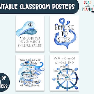 Inspirational Classroom Quotes, Classroom Bulletin Boards, Nautical Themed Class, Ocean Decor Art Prints, Homeschool Wall Art