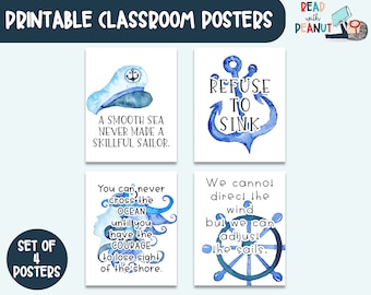 Inspirational Classroom Quotes, Classroom Bulletin Boards, Nautical Themed Class, Ocean Decor Art Prints, Homeschool Wall Art