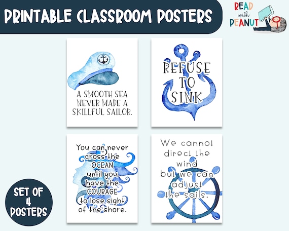 Inspirational Classroom Quotes, Classroom Bulletin Boards, Nautical Themed Class, Ocean Decor Art Prints, Homeschool Wall Art