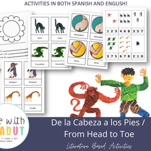 De la Cabeza a los Pies, van top tot teen op literatuur gebaseerde activiteiten voor kleuterschool, kleuterschool, thuisschool of Spaanse les, printables