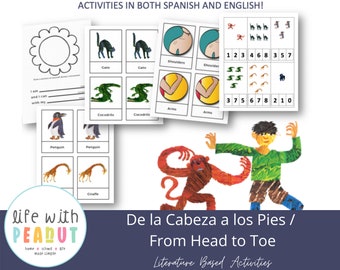 De la Cabeza a los Pies, From Head to Toe Literature Based Activities for Preschool, Kindergarten, Homeschool or Spanish Class, Printables