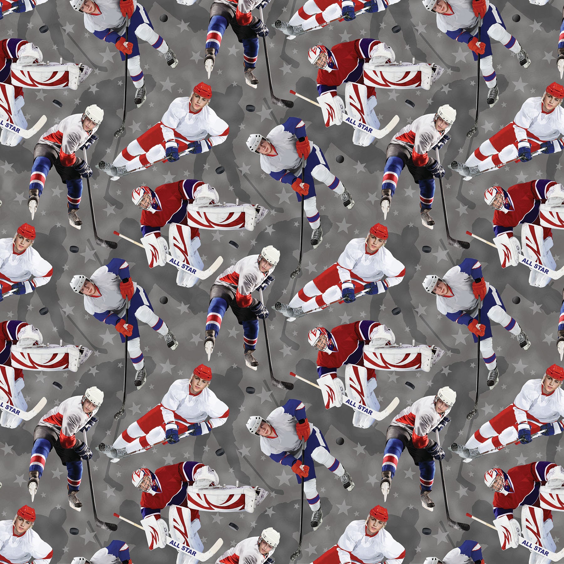 Northcott Fabrics All Star Hockey Players on Gray | Etsy