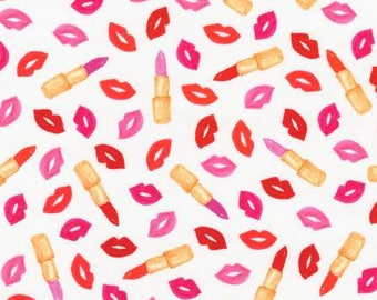 Love and Lipstick on White Lips and Lipstick Cotton Woven by Robert Kaufman