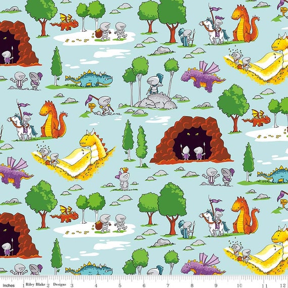 Riley Blake Dragons by Ben Byrd C7663 White Knights Toss Cotton Fabric