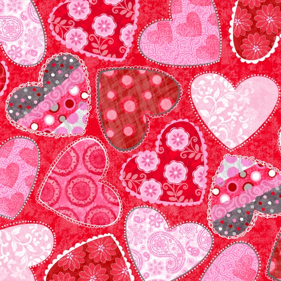 Studio E Fabric Hearts Of Love Heart Toss Red Cotton | Etsy