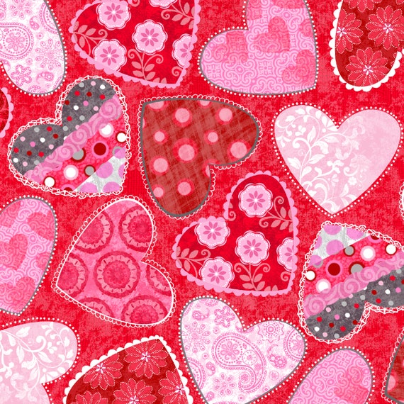 Studio E Fabric Hearts Of Love Heart Toss Red Cotton Etsy