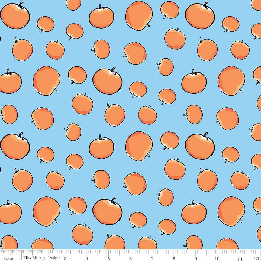 Peaches on Blue Background C7442 BLUE Riley Blake James and the Giant Peach Roald Dahl