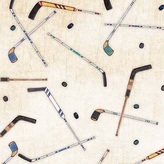 Face Off Hockey Hockey Sticks and Pucks cotton woven fabric Etsy