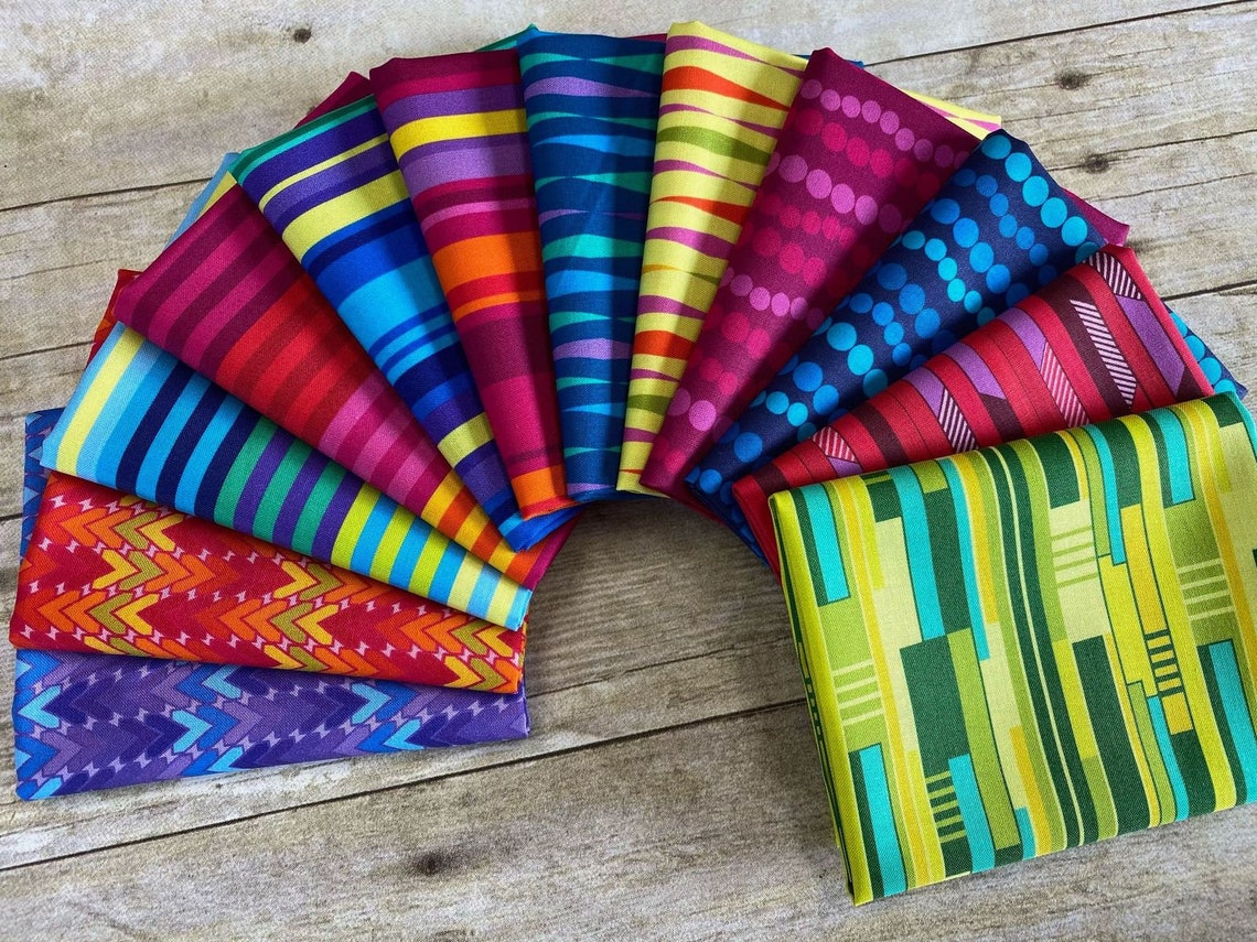 Studio E Fabrics All Lined up by Judy Gauthier Blue/green Etsy