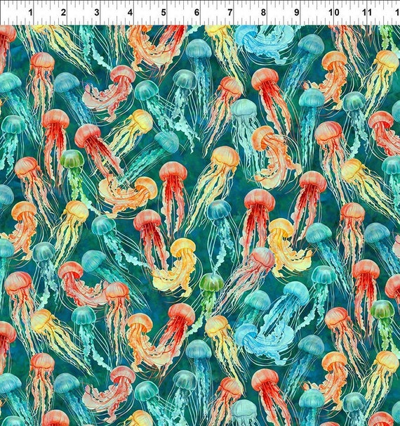 In The Beginning Fabrics Calypso 2 by Jason Yenter Cotton Woven Fabric Jellyfish Teal 30cal_2 In The Beginning Fabrics Calypso 2 by Jason Yenter Cotton Woven Fabric Jellyfish Teal 30cal_2