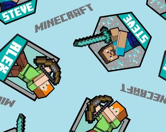 Springs Creative - Licensed Minecraft - Steve and Alex Badges # 75985-A620715 - Cotton Woven Fabric