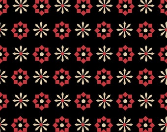 Wigglebutts Red Geometric Flower yardage by Dan DiPaolo for Clothworks