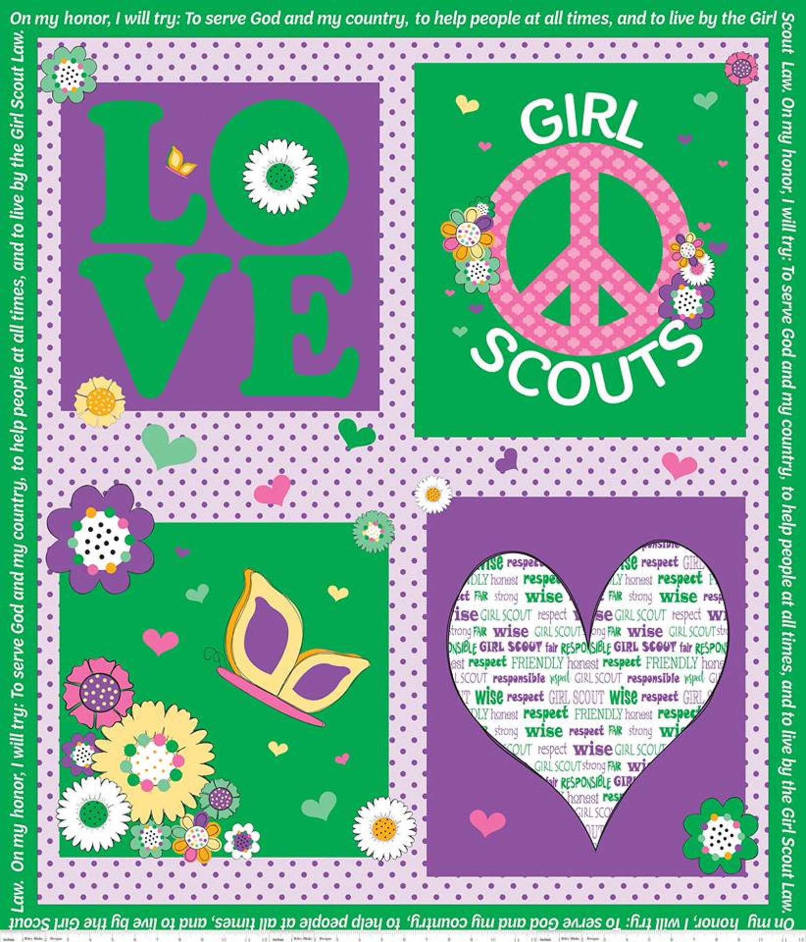 Riley Blake Fabric Licensed Girl Scout Panel on Green cotton Etsy